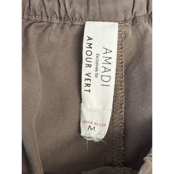 Amadi For Amour Vert Womens Wide-Leg Cropped Pants M Tencel Elastic Waist Brown - Picture 4 of 9